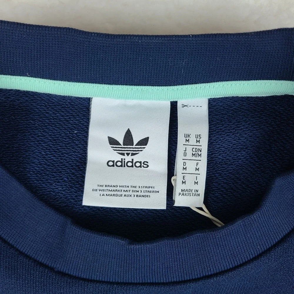Adidas Sweater Mens‎ Medium Blue Navy Crewneck Sweatshirt 100% Cotton *